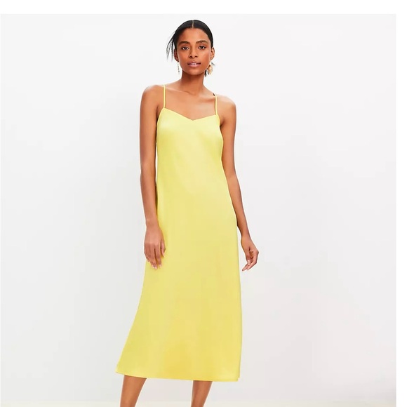 LOFT Dresses & Skirts - LOFT Midi Slip Dress        Elegant Yellow Spaghetti Strap Dress